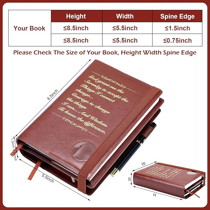Motipuns Double Alcoholics Anonymous AA Big Book Cover for 12 Steps & 12 Traditions Double AA Book Cover with Medallion Holder Pen Clip Alcoholics Anonymous Gifts for Serenity Prayer (Brown)