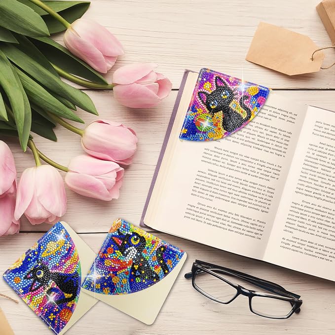 6 Pcs Diamond Painting Bookmark, DIY Corner Book Makers for Adults Book Lovers, Diamond Dot Art Beginner, Small Diamond Art Kits, Paint by Art Crafts Gift for Women Girls (Black Cat)