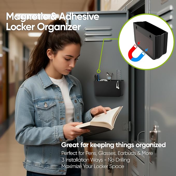 2 Pack Foldable Magnetic Organizer for Cruise Essentials 2026, Pen Holder for Refrigerator, TV Remote Holder, Magnetic School Locker, Office & Bathroom Organization (Black)