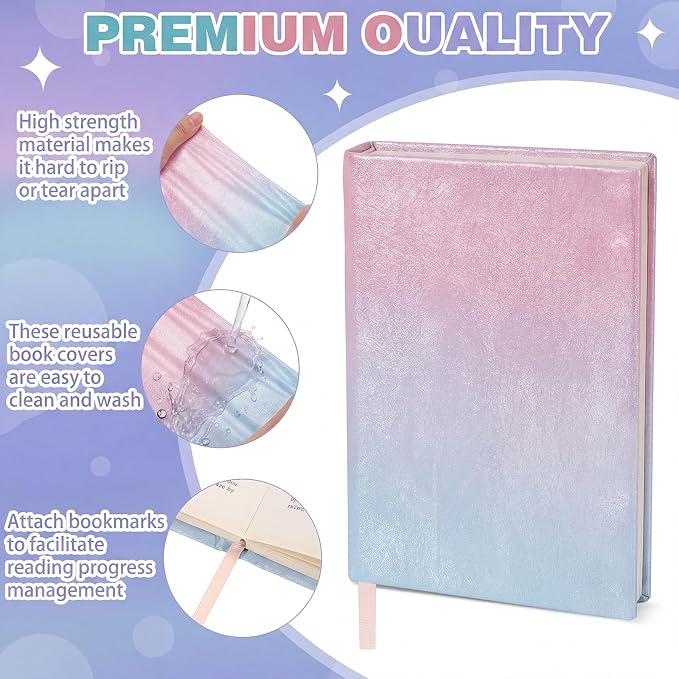 Gilprop 6 Pack Stretchable Jumbo Book Covers, Colorful Covers for Textbook Protection and Care, Washable Reusable Protective for Paperbacks Hardcover Books (Gradient,Pastel,6-9inch)