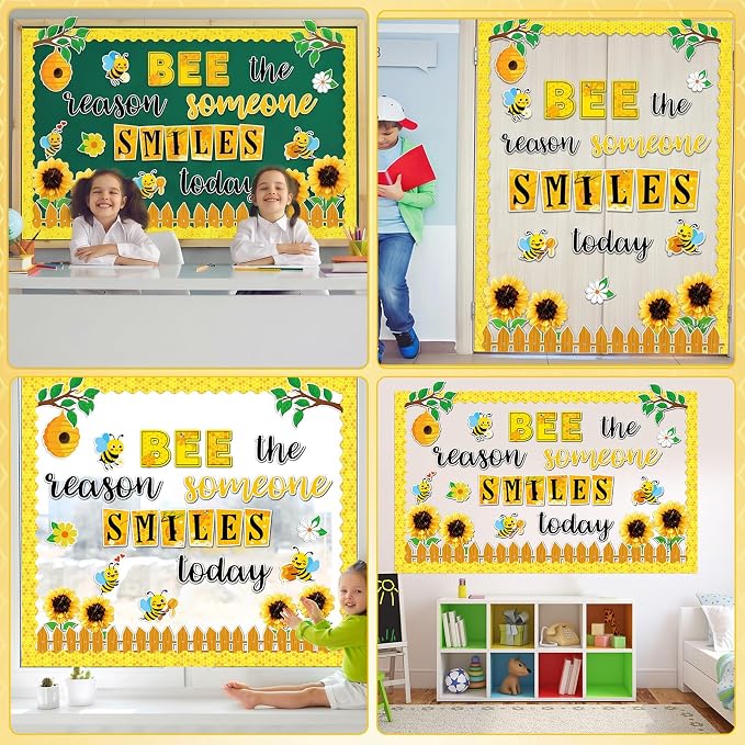 Bee Bulletin Board Decorations Set Summer 3D Sunflower Classroom Decorations Bee the Reason Someone Smiles Today Bulletin Board Motivational Paper Cutouts for Spring School Home Chalkboard Wall Decor