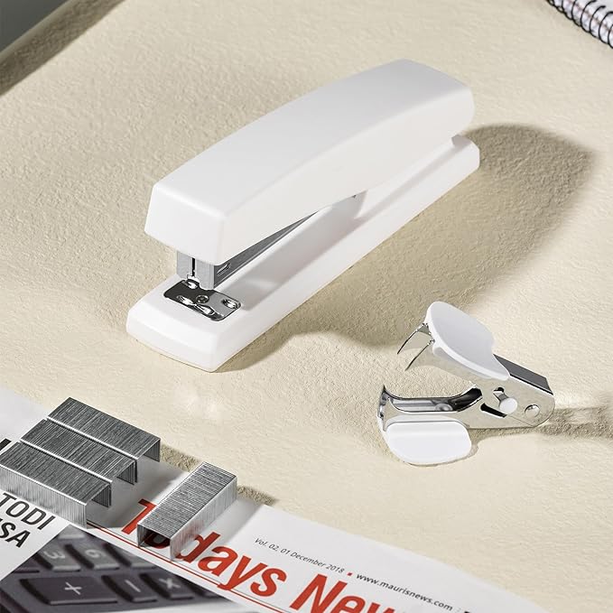 Deli Stapler, Desktop Stapler, Office Staplers, 25 Sheet Capacity, Includes 1000 Staples and Staple Remover, White