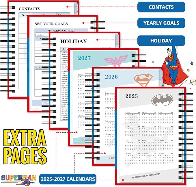 Superman Notebook Planner 2026, Hardcover Weekly/Monthly Planner with Notes Pages, Spiral Calendar Organizer Journal for Teacher Student Hero Fans (Plan B)