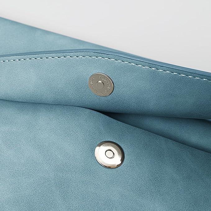 PU Leather A4 File Folder Document Holder with 2 Compartments Envelope Folder Case with Snap Closure for Receipt Contract (Cyan)