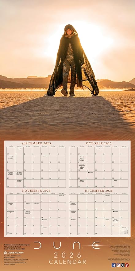 Dune 2026 Wall Calendar, 12-Month Sci-Fi Fantasy Movie Art Calendar, 12" x 12", 2026 Wall Planner and Organizer with Large Grids for Home or Office, Epic Sci-Fi Art