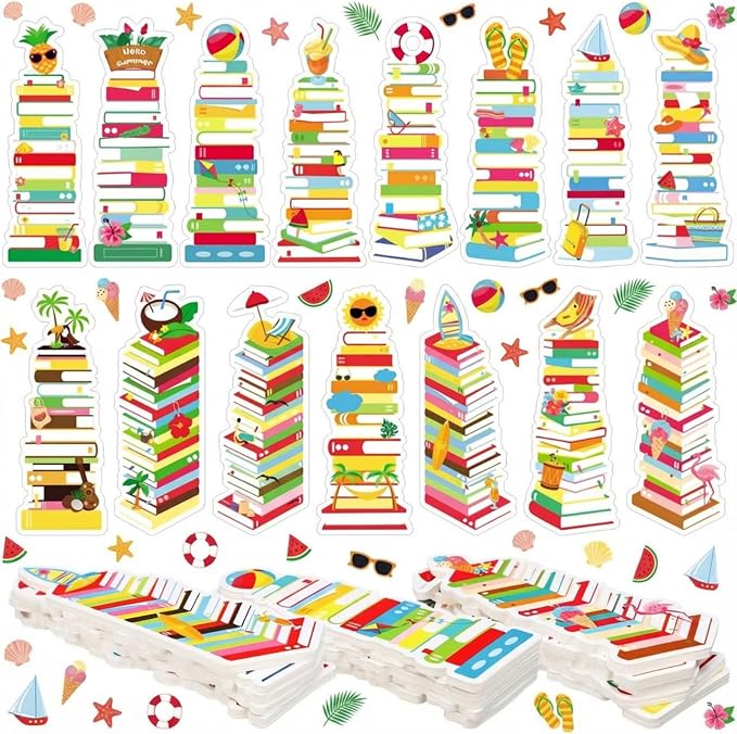 Kolldenn 150 Pcs Book Tracker Bookmarks Bulk 6.3 x 1.97 Inch Bookshelf Love to Read Bookmarks Paper Tracking Double Sided Reading Page Markers for Back to School Reading Lover(Summer)