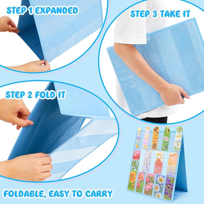 Faccito Bookmark Display Stand, Double Sided Portable Holder for Bookmarks, Blue Desktop Display Rack for Craft Fairs, Spring Markets, Vendor Booths