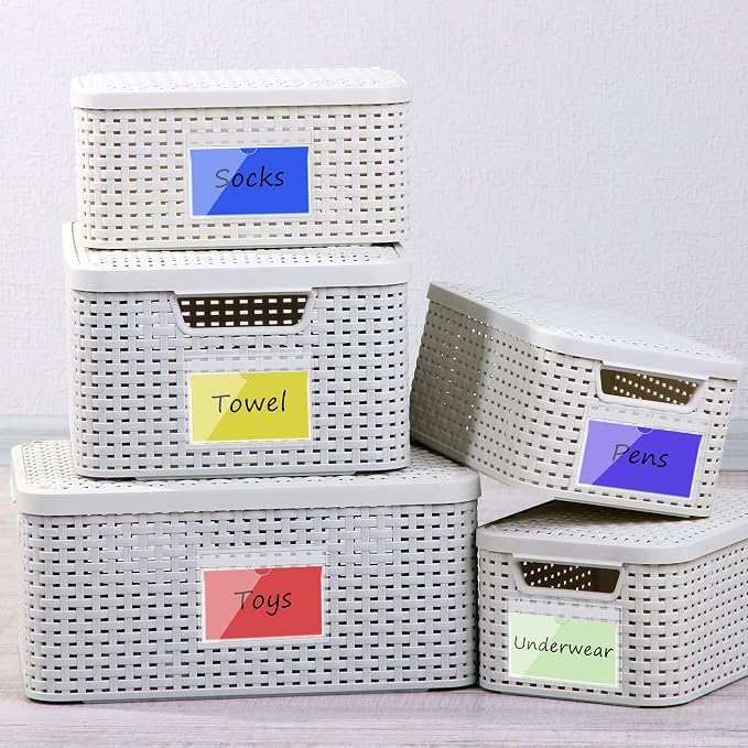 Chinco 30 Pcs Self Adhesive Pockets, Bin Labels for Storage Bins, Clear Pocket Label Sleeves, Plastic Index Card Holder with Top Open for Organizing Bins Box Drawer(3 x 5 Inches)