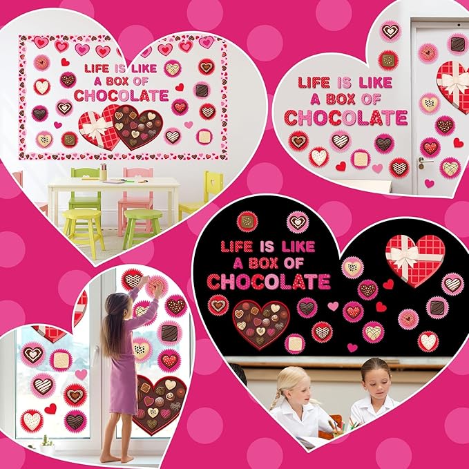 gisgfim Valentine’s Day Bulletin Board Set Decorations Valentines Classroom Decor Chocolate Heart Photo Craft Cutouts for School Home Chalkboard Wall Door Party Supply(Life Is like a Box of Chocalate)