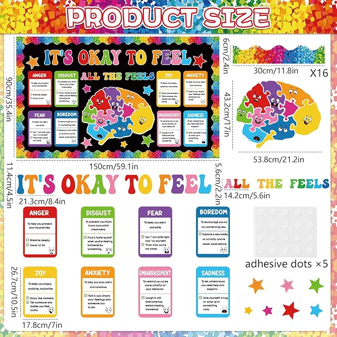 Mental Health Bulletin Board Set It's Okay to Feel Poster Classroom Decoration Back to School Puzzle Bulletin Board Mental Wellness All The Feels Paper Cutouts for Nurse Home Chalkboard Wall Decor