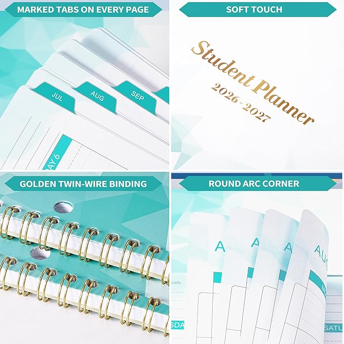 Student Planner 2026-2027 - School Planner 2026-2027 Monthly and Weekly, 26-27 Student Planners with Stickers & Tabs, Academic Planners, July 2026 - June 2027, 9" x 11" - Green