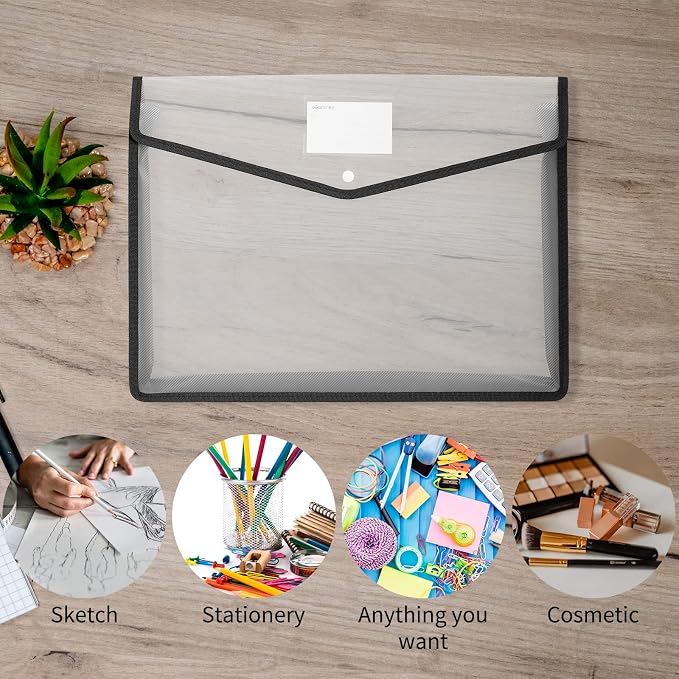 3 Pcs 11 x 17 Inch Expandable Tabloid Size Document Folder with Label A3 Plastic Folders for Documents Expanding File Wallet Envelope Size (3, Black)