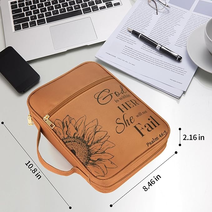 GUEER Bible Cover for Women, Bible Holder, Bible Cover Carrier Carrying Organizer Bag, Zipper and Pockets for Standard Size Bible, Gift for Women(leatherbrown)