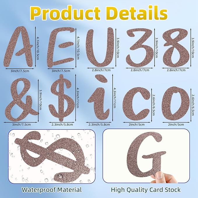 273 Pcs 4 Inch Glitter Bulletin Board Letters Set - Poster Board Letter Cutouts with Alphabet, Symbols, Numbers, Storage Bag - Classroom Decor, DIY Projects, Teacher Supplies, Office (Brown)