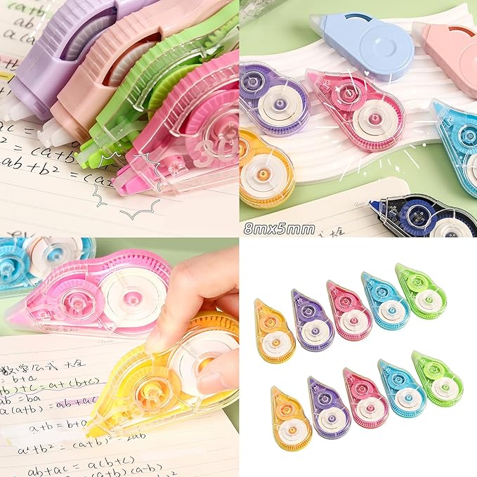 10Pcs Correction Tape Roller 8mx5mm Quick Dry White Out Correction Tape Total 80m for Writing School and Office Supplies