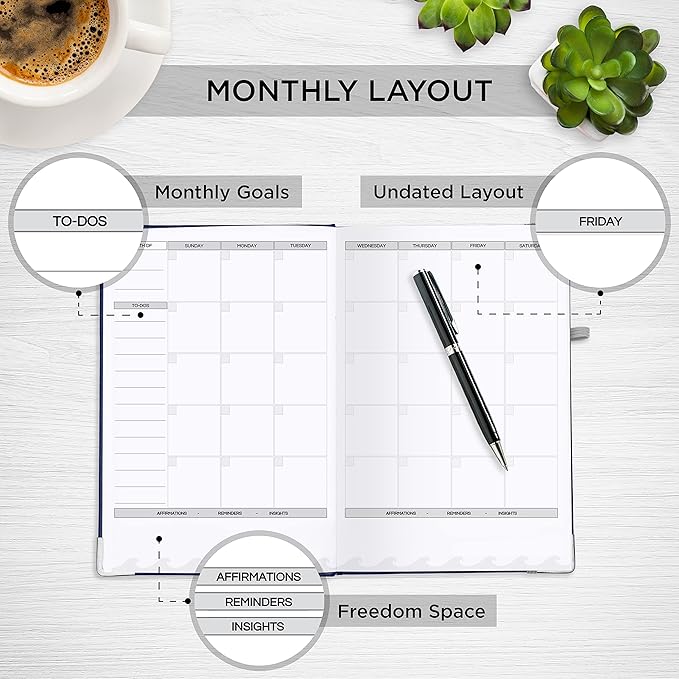 Closeout Edition Live Whale - 90 Day Organizer Mindfulness Journal for Busy People - Pink Personal Scheduler for Goal Setting | Focus with Notes & Journaling | Goal Setter Journal (Pink/Grey)