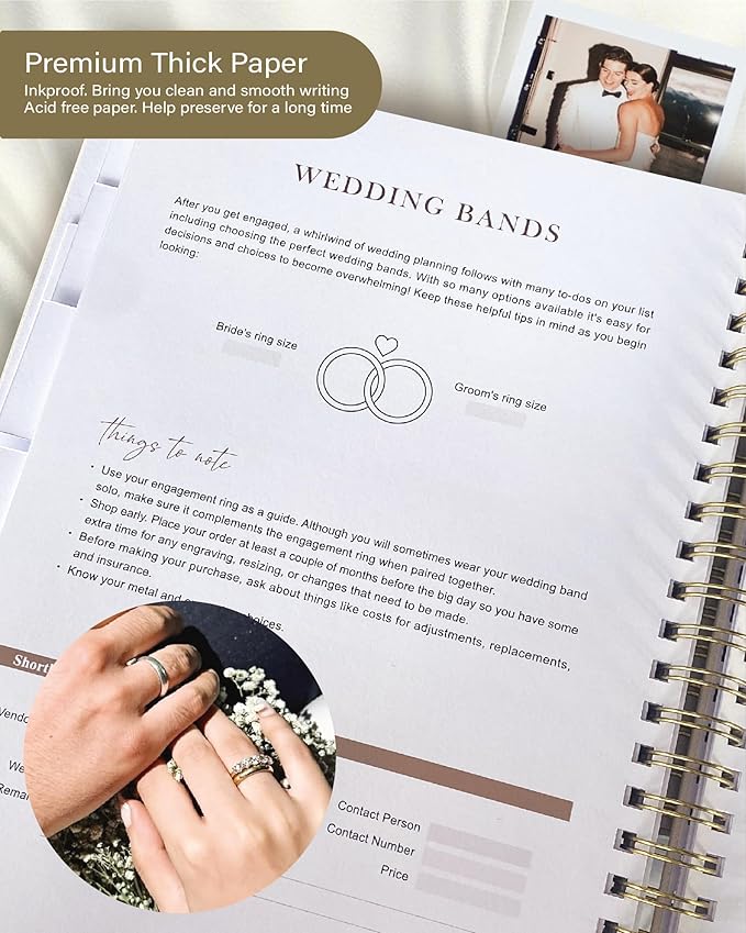 Wedding Planner Book and Organizer for Bride, Elegant Linen Cover Wedding Planning Binder with Checklists, Pockets & Calendars,Perfect Engagement Gifts for Couples