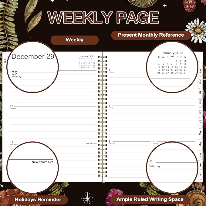 2026 Planner - January - December 2026, 8.5" x 11" Weekly Monthly Planner 2026, 2026 Calendar Spiral Bound with 12 Monthly Tabs, Inner Pocket