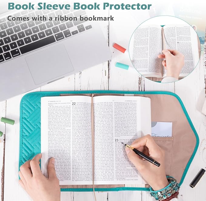 Aplufine Reusable Book Cover with Magnet Closure - Adjustable Book Sleeve for Book Lovers Gift - Book Protector for Paperback -Book Covers for Hardcover - Book Pouch - Book Carrier Teal AM491