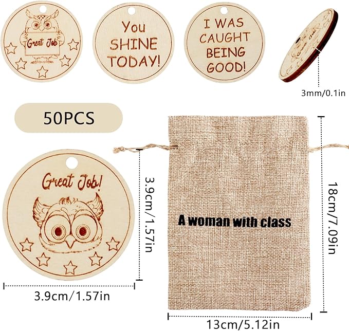 CypherX 50Pcs Wood Owl Tokens for Students Classroom Behavior Incentives Coin Back to School Gift for Teacher, Teacher Supplies for Elementary Preschool Kindergarten