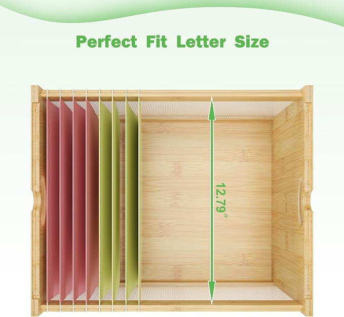 Hanging File Box Organizer for Letter Size 2 Pack, Bamboo Acrylic File Folder Storage with Lid Clear Wooden Moving Boxes Wood with Handle Desktop Filing Holder for Office Banker Document Nature