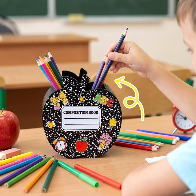 MALLMALL6 Wooden Pencil Holder - Back To School Pen Desk Organization, Black Wood Desk Caddy Case for Teacher Student, Desktop Storage Organizer for Classroom Office Home
