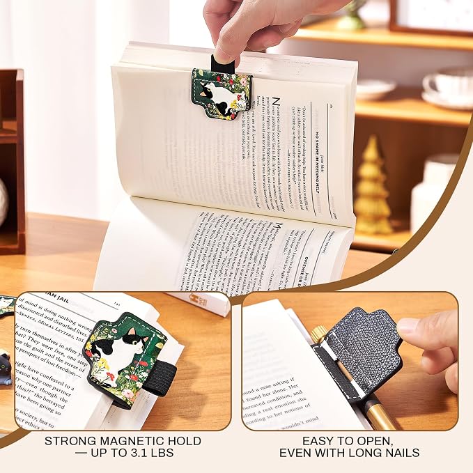 2 Pcs Cat Magnetic Bookmarks with Gift Box,Book Leather Markers for Women, Book Marks Cute Bookmarks for Women, Cute Magnetic Bookmarks for Women, Book Marks for Reading Women