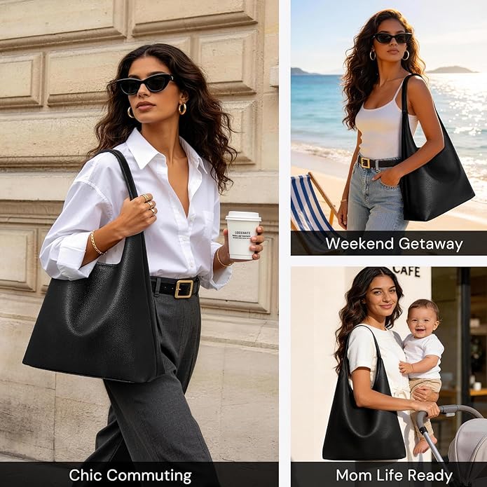 Hobo Bag for Women, Large Slouchy Shoulder Bag, Soft Vegan Leather Everyday Tote Purse, Stylish Handbag Fits 13.6'' Laptop