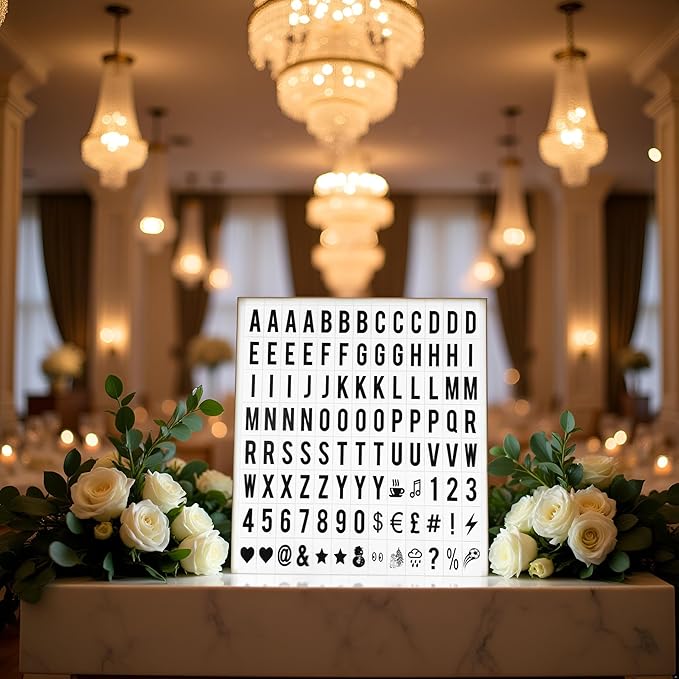 A Set 104Pcs Black Cinematic Lightbox Replacement Letters & Numbers Signs for A4 Light Up Letter Box Sign Message Board, Presentation Boards 65.4x35mm, for Home or Events(Light Box is NOT Included)