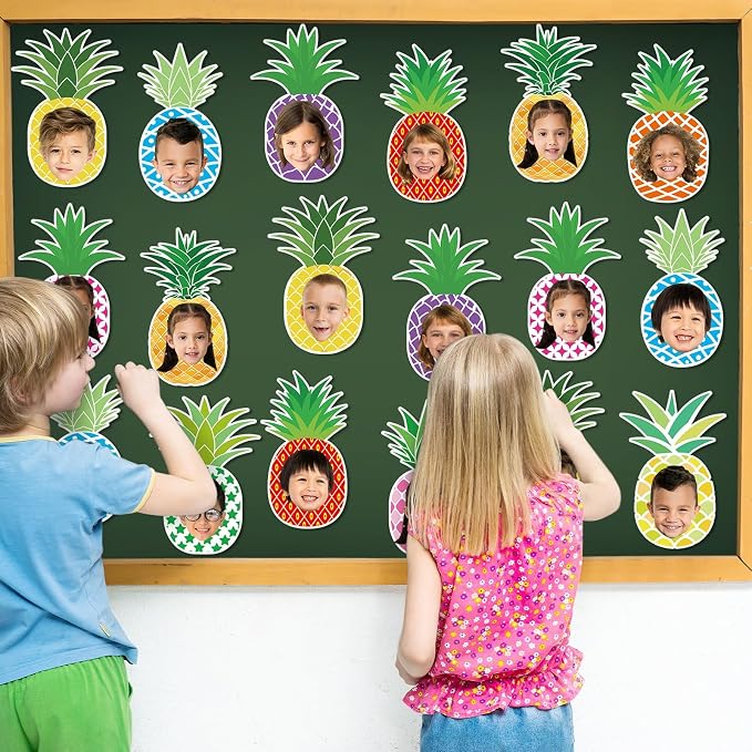 gisgfim 80Pcs Summer Cutouts Pineapple Decoration Bulletin Board Luau Tropical Paper Cut-Outs Classroom Decor for DIY Craft Photo Wall Summer Hawaiian Beach Kindergarten Preschool Party Favor Supply