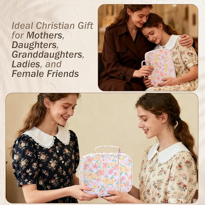 XKDOUS Large Bible Bags Floral Bible Cover with Durable Handle, Tabs, Pens, Study Supplies Carrier Organizer, Church Book Carrying Case Christian Gifts for Mom Women Lady