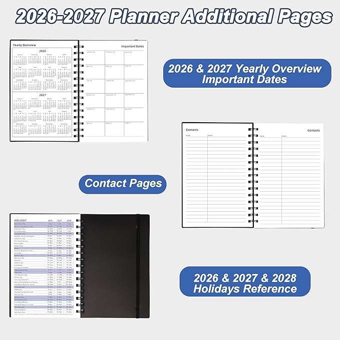 2026-2027 Daily Planner, Weekly & Monthly Planner from Jan 2026-Jun 2027, 18 Month Academic Calendar with Tabs Stickers, A5 Size, Black