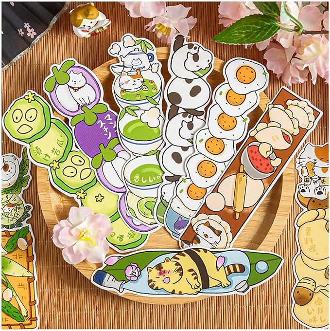 Cute Funny Animal Theme Colorful Bookmarks, 30 PCS (Cat's Delicious Adventure)