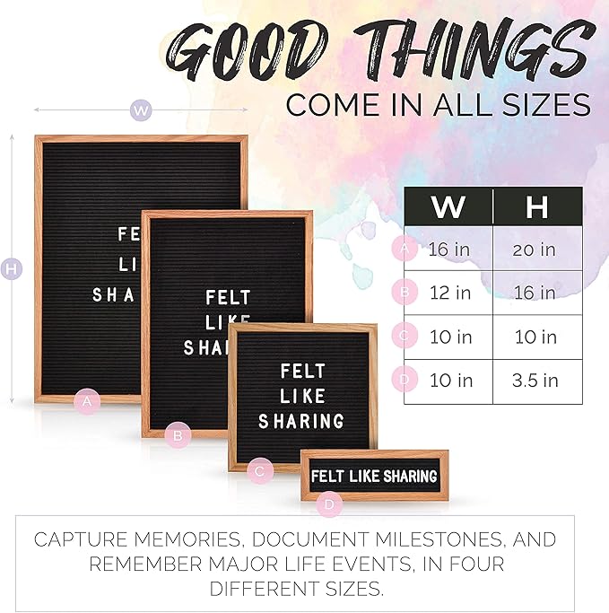Felt Like Sharing Square Letter Board (Black Felt - 10”x10”) – Changeable Message Board with 3 Sets of Felt Board Letters – Statement Wall Sign for Quotes, Home or Holiday Decor In Oak Frame