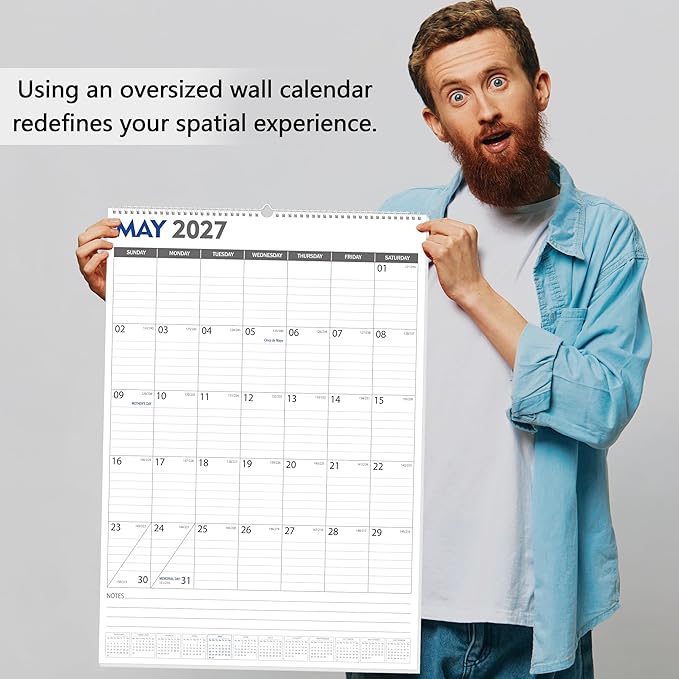 GuassLee Large Wall Calendar 2026-2027, 22"x15" Vertical Wall Calendar 2026, Jun. 2026 to Dec. 2027, 19-Month Paper Hanging Planner Wall with Julian Date for Office Home Planning & Organizing