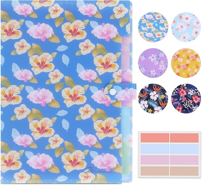 Flower Series Expanding File Folder, Vintage Floral Elegant Funky Cute Retro Document Organizer for Document Arrangement - Blue Floral