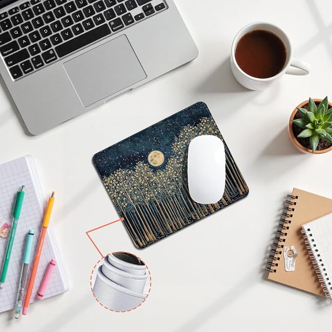 William Morris Inspired Witchy Moon Forest Mouse Pad, Vintage Botanical Nature Mouse Pad for Home Office Computer Gaming Desk Essentials, 9.5x7.9 Inch