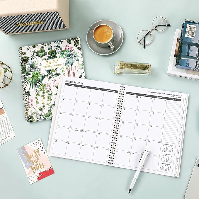 2026-2027 Monthly Planner/Calendar - Apr. 2026 - Dec. 2027, Monthly Planner 2026-2027, 9" × 11", 2 Year Months Planners with Flexible Cover, Tabs, Pockets, Thick Paper - Leaves
