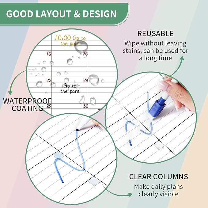 Large Dry Erase Calendar for Wall – Undated 3 Month Calendar, 28" x 40", Yearly Wall Calendar Dry Erase, Large Erasable & Reusable Calendars with 8 Round Stickers