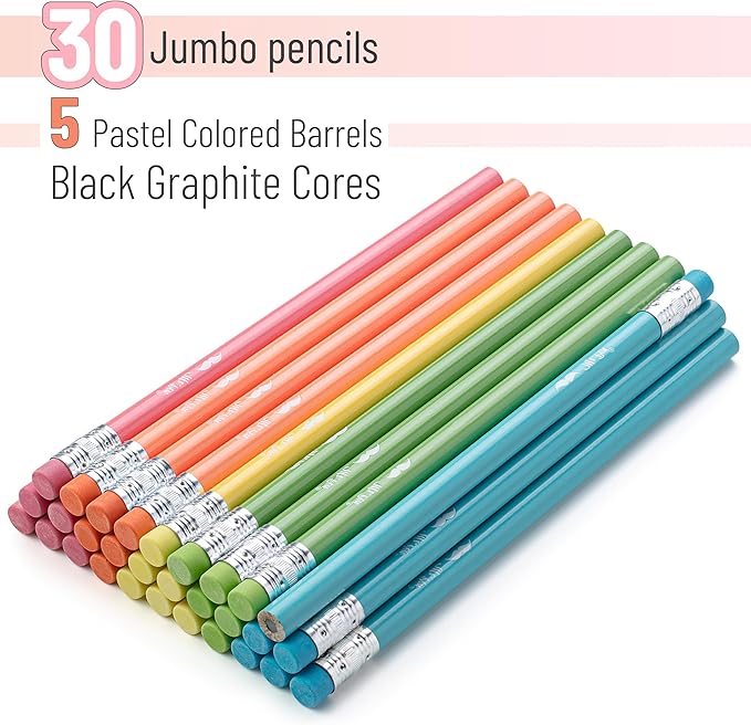 Mr. Pen- Jumbo Pencils, 30 Pack, Colorful Barrels, Smooth Black 2 HB Graphite Cores, Large Preschool Pencils, Smooth Writing Lead for Kindergarten, Kids and School Supplies