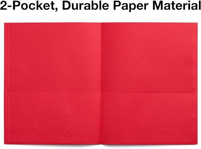 Staples 10% Recycled Smooth 2‑Pocket Paper Presentation Folders with Fasteners, Letter Size Project Folders for Office & School, Red, 10‑Pack
