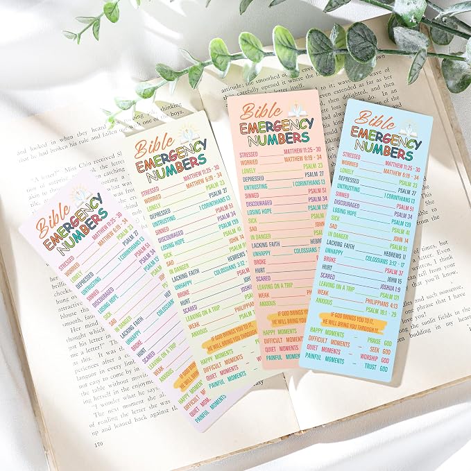 Bible Emergency Numbers Bookmark - 100 Pcs Christian Verse Paper Bookmarks Bulk for Women Men Religious Inspirational Scripture Page Markers Sunday School Welcome Gifts for Church Members
