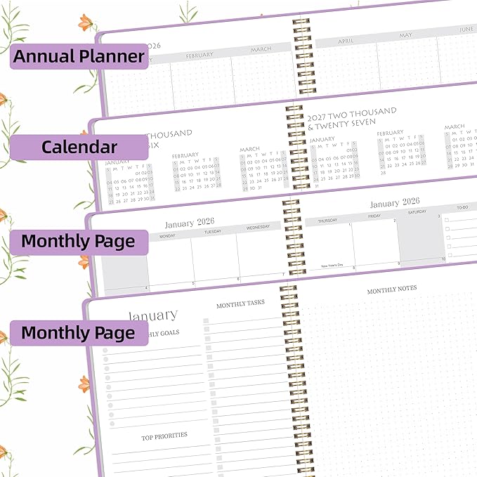 2026-2027 Monthly Planner, Jan 2026-June 2027, A4 (8.5" x 11"), 2 Year Monthly Planner, 24 month Calendar, Simple Calendar Planner Notebook Cardboard Cover, Suitable for Schools & Offices,Purple