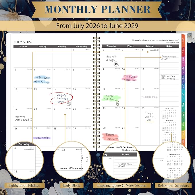 2026-2029 Monthly Planner/Calendar - July 2026 - June 2029, 9'' x 11'', 3 Year Monthly Planner 2026-2029, 36-Month Calendar with Tabs,Inner Pocket, Twin-wire Binding, Enterprise