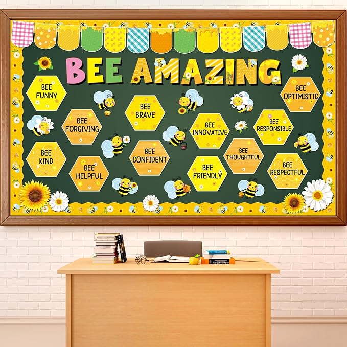 gisgfim Bee Amazing Bulletin Board Decorations Summer Bee Honey Paper Cutouts Inspirational Quotes Bees Daisy Motivational Bulletin Board Set for Back to School Teacher Chalkboard Wall Decor Supplies
