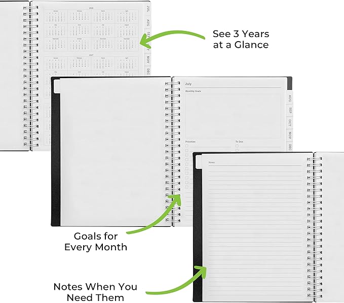 WallDeca Academic Planner 2026-2027, Daily, Weekly & Monthly Planner, July 2026 - June 2027, Student Notes Pages, Twin-Wire Binding Day and Weekly Agenda for School & Work (8 x 6-Inches, Black)