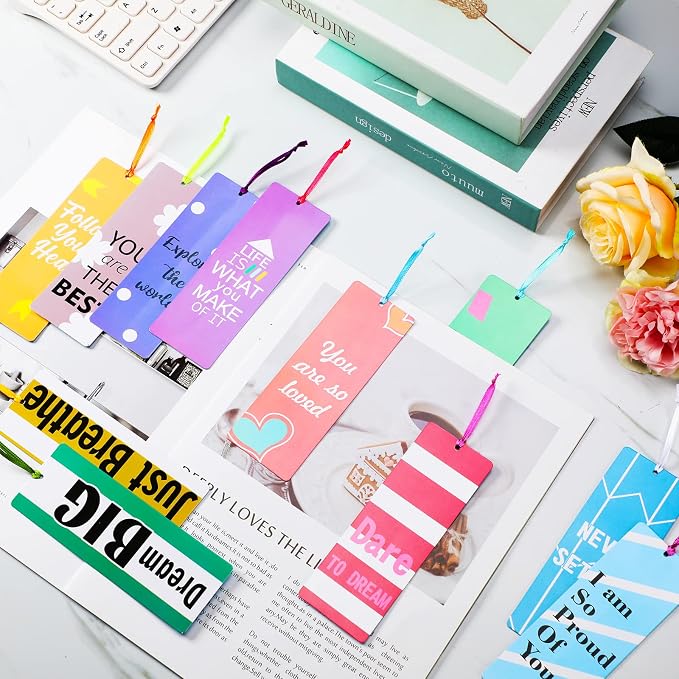 Chinco 60 Pieces Inspirational Bookmarks for Students Motivational Quote Bookmarks Double Sided Positive Affirmation Book Marks for Reading Kids Teens, Classroom Stationary Christmas Party Gifts