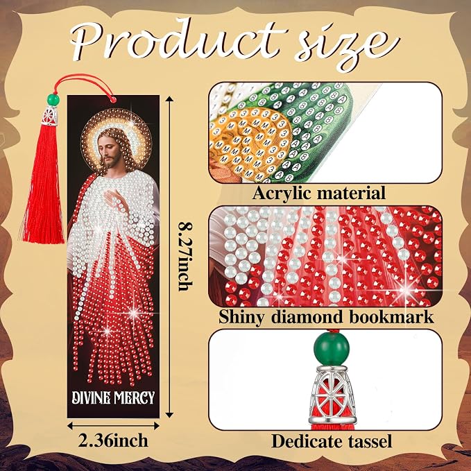 Sinload 10 Pcs Christian Diamond Art Bookmark for Adults Catholic Saint Diamond Bookmarks with Tassel 5d Jesus Virgin Mary Diamonds Painting Book Mark for Reading Lover DIY Crafts Religious Gift