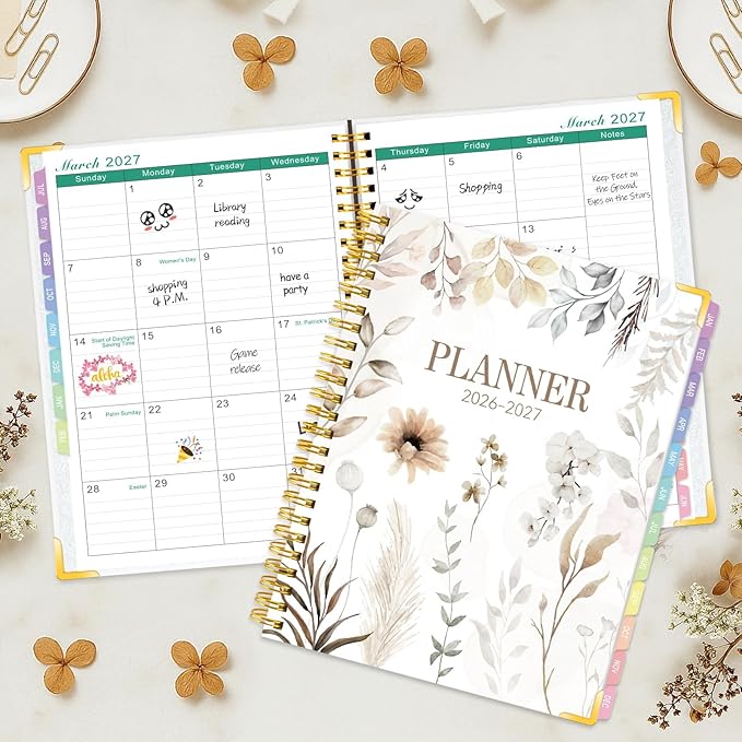 GuassLee 2026-2027 Weekly Monthly Planner A5, 12-Month Hardcover Academic Planner with Tabs, Stickers & Pocket, July 2026 to June 2027 Daily Planner Organizer for Work School Home