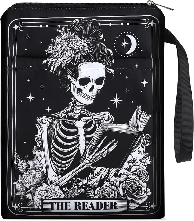 Gothic Book Sleeve Pouch - Skeleton Tarot Books Covers Protector for Paperbacks with Handle Pocket Waterproof Bookworm Accessories Bookish Birthday Halloween Christmas Gift for Reading Lover